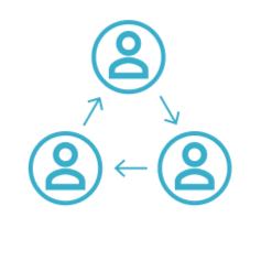 Drei blaue, verbundene Personen-Icons symbolisieren Netzwerk oder Kommunikation, passend für Master Ch.