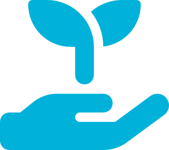 Eine blaue Hand hält einen Setzling, Symbol für Wachstum von Master Ch.