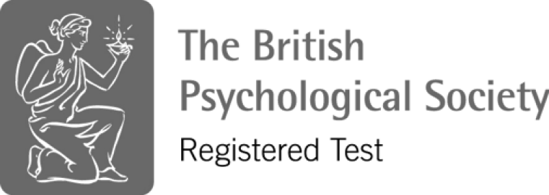 Das Bild zeigt das Logo der British Psychological Society mit kniender Figur.